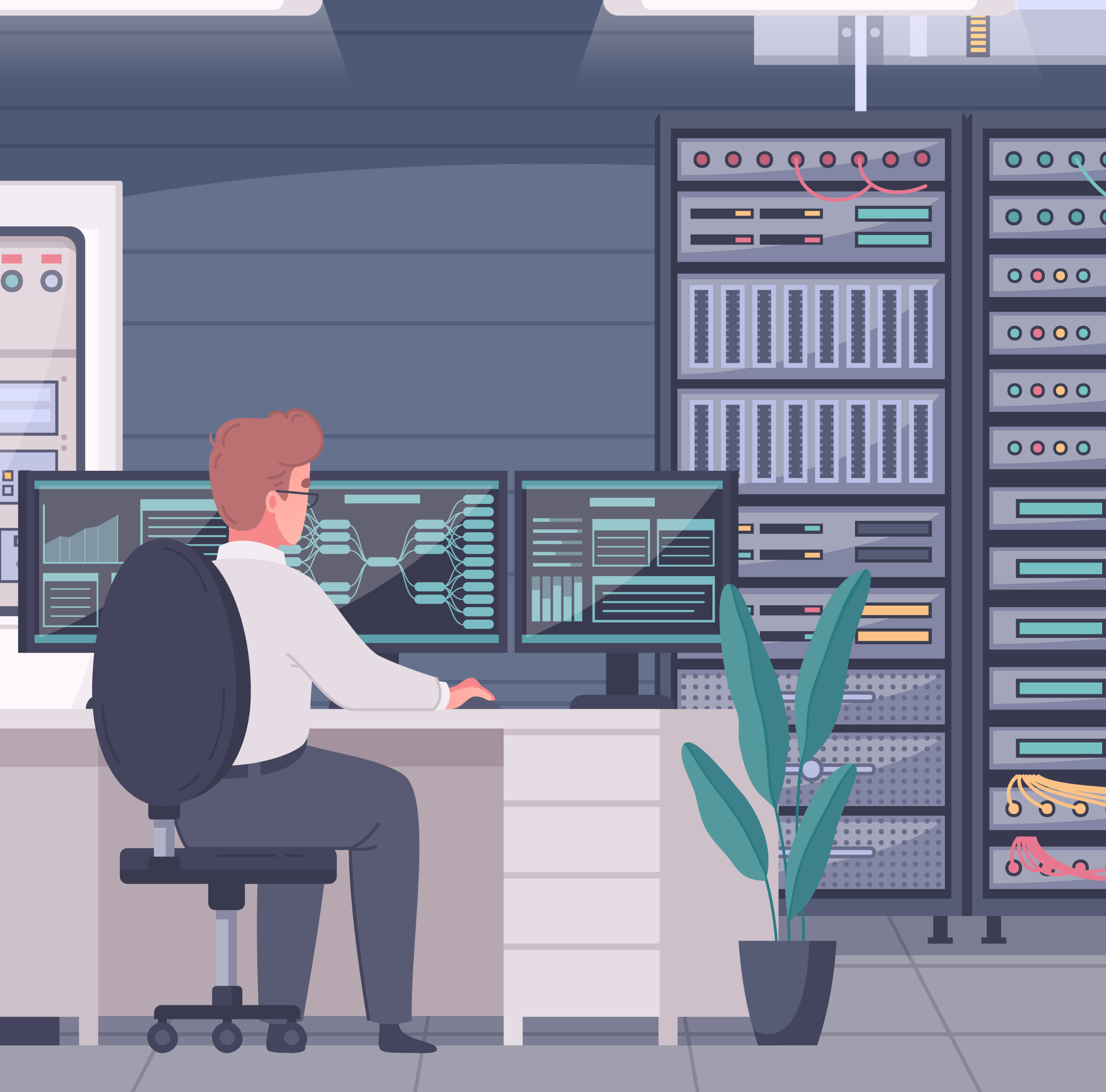 Illustration of an IT employee working