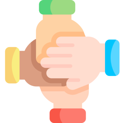 Illustration of stacked hands in huddle